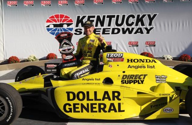 PHOTO BY Chris Jones Ed Carpenter in Victory Lane with his trophy from the Kentucky Indy 300